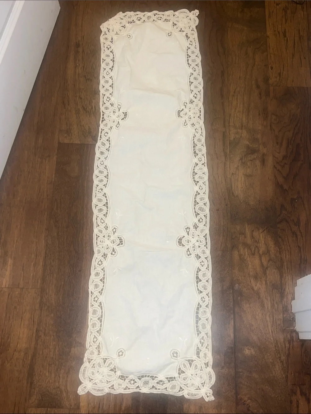 Ivory Lace-Trim antique table runner -hand made
